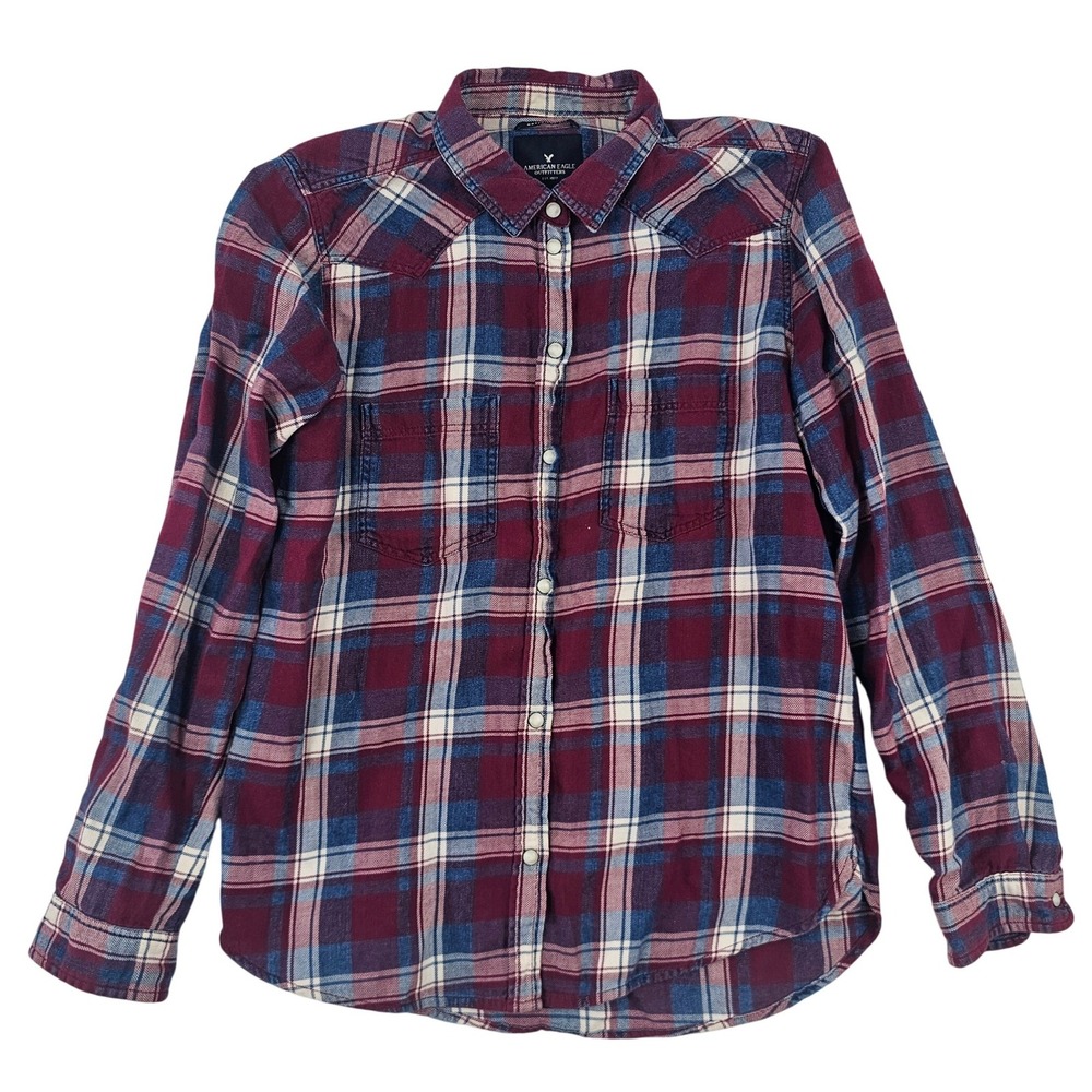 American Eagle Outfitters Womens Boyfriend Fit Plaid Western Flannel Shirt S